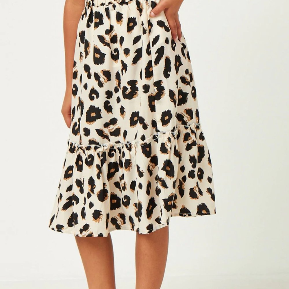 Girls Leopard Cheetah Pull On Elastic Waist Ruffle Midi Skirt - FINAL CLEARANCE